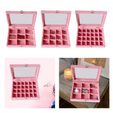 Maxbell Pink Transparent Lid Velvet Jewelry Tray Rings Earrings Storage Box 9 Grids