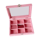 Maxbell Pink Transparent Lid Velvet Jewelry Tray Rings Earrings Storage Box 9 Grids