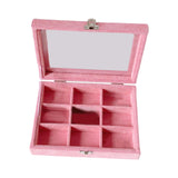 Maxbell Pink Transparent Lid Velvet Jewelry Tray Rings Earrings Storage Box 9 Grids