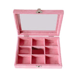 Maxbell Pink Transparent Lid Velvet Jewelry Tray Rings Earrings Storage Box 9 Grids