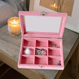 Maxbell Pink Transparent Lid Velvet Jewelry Tray Rings Earrings Storage Box 9 Grids