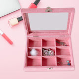 Maxbell Pink Transparent Lid Velvet Jewelry Tray Rings Earrings Storage Box 9 Grids