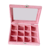 Maxbell Pink Transparent Lid Velvet Jewelry Tray Rings Earrings Storage Box 12 Grids