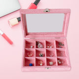 Maxbell Pink Transparent Lid Velvet Jewelry Tray Rings Earrings Storage Box 12 Grids