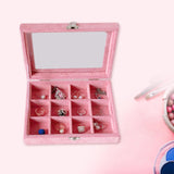 Maxbell Pink Transparent Lid Velvet Jewelry Tray Rings Earrings Storage Box 12 Grids