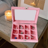 Maxbell Pink Transparent Lid Velvet Jewelry Tray Rings Earrings Storage Box 12 Grids