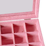 Maxbell Pink Transparent Lid Velvet Jewelry Tray Rings Earrings Storage Box 12 Grids