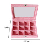 Maxbell Pink Transparent Lid Velvet Jewelry Tray Rings Earrings Storage Box 12 Grids