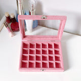 Maxbell Pink Transparent Lid Velvet Jewelry Tray Rings Earrings Storage Box 24 Grids