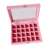 Maxbell Pink Transparent Lid Velvet Jewelry Tray Rings Earrings Storage Box 24 Grids