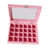 Maxbell Pink Transparent Lid Velvet Jewelry Tray Rings Earrings Storage Box 24 Grids