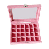 Maxbell Pink Transparent Lid Velvet Jewelry Tray Rings Earrings Storage Box 24 Grids