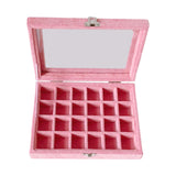 Maxbell Pink Transparent Lid Velvet Jewelry Tray Rings Earrings Storage Box 24 Grids