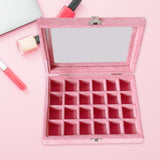 Maxbell Pink Transparent Lid Velvet Jewelry Tray Rings Earrings Storage Box 24 Grids