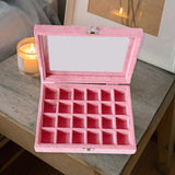 Maxbell Pink Transparent Lid Velvet Jewelry Tray Rings Earrings Storage Box 24 Grids