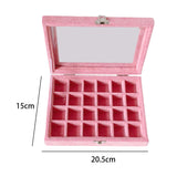 Maxbell Pink Transparent Lid Velvet Jewelry Tray Rings Earrings Storage Box 24 Grids