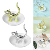 Maxbell Cat Ring Holder Sculpture Organizer Collectible for Office Home Ornament Golden