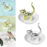Maxbell Cat Ring Holder Sculpture Organizer Collectible for Office Home Ornament Golden
