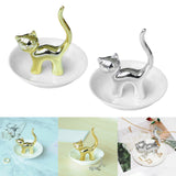 Maxbell Cat Ring Holder Sculpture Organizer Collectible for Office Home Ornament Golden