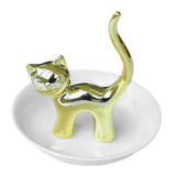 Maxbell Cat Ring Holder Sculpture Organizer Collectible for Office Home Ornament Golden