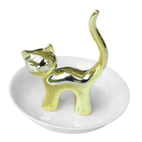 Maxbell Cat Ring Holder Sculpture Organizer Collectible for Office Home Ornament Golden
