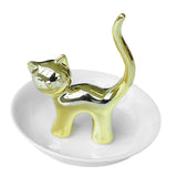 Maxbell Cat Ring Holder Sculpture Organizer Collectible for Office Home Ornament Golden