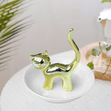 Maxbell Cat Ring Holder Sculpture Organizer Collectible for Office Home Ornament Golden