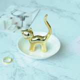 Maxbell Cat Ring Holder Sculpture Organizer Collectible for Office Home Ornament Golden