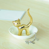Maxbell Cat Ring Holder Sculpture Organizer Collectible for Office Home Ornament Golden