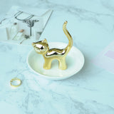 Maxbell Cat Ring Holder Sculpture Organizer Collectible for Office Home Ornament Golden