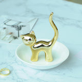 Maxbell Cat Ring Holder Sculpture Organizer Collectible for Office Home Ornament Golden