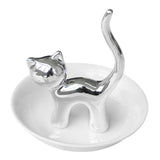 Maxbell Cat Ring Holder Sculpture Organizer Collectible for Office Home Ornament Silver