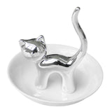 Maxbell Cat Ring Holder Sculpture Organizer Collectible for Office Home Ornament Silver