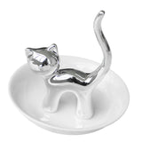 Maxbell Cat Ring Holder Sculpture Organizer Collectible for Office Home Ornament Silver