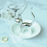 Maxbell Cat Ring Holder Sculpture Organizer Collectible for Office Home Ornament Silver