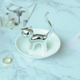 Maxbell Cat Ring Holder Sculpture Organizer Collectible for Office Home Ornament Silver