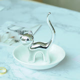 Maxbell Cat Ring Holder Sculpture Organizer Collectible for Office Home Ornament Silver