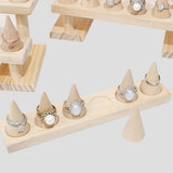 Maxbell Cone Shape Ring Holder Durable Ornament Wooden for Home Retail Shop Dresser 12 Slots