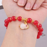 Maxbell Elegant Beaded Bracelet Wristband Charms 8mm for Party Anniversary Festival Red