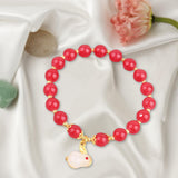 Maxbell Elegant Beaded Bracelet Wristband Charms 8mm for Party Anniversary Festival Red