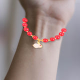 Maxbell Elegant Beaded Bracelet Wristband Charms 8mm for Party Anniversary Festival Red