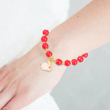 Maxbell Elegant Beaded Bracelet Wristband Charms 8mm for Party Anniversary Festival Red