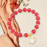 Maxbell Elegant Beaded Bracelet Wristband Charms 8mm for Party Anniversary Festival Red