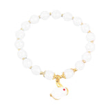 Maxbell Elegant Beaded Bracelet Wristband Charms 8mm for Party Anniversary Festival White