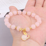 Maxbell Elegant Beaded Bracelet Wristband Charms 8mm for Party Anniversary Festival Pink