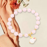 Maxbell Elegant Beaded Bracelet Wristband Charms 8mm for Party Anniversary Festival Pink