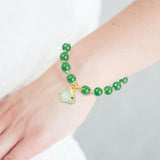 Maxbell Elegant Beaded Bracelet Wristband Charms 8mm for Party Anniversary Festival Green