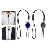 Maxbell Oval Bolo Tie Necktie Rodeo Adjustable Alloy American for Party Birthday Men Blue