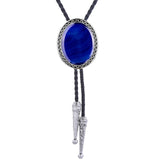 Maxbell Oval Bolo Tie Necktie Rodeo Adjustable Alloy American for Party Birthday Men Blue