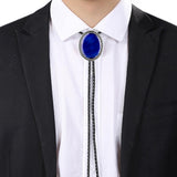 Maxbell Oval Bolo Tie Necktie Rodeo Adjustable Alloy American for Party Birthday Men Blue
